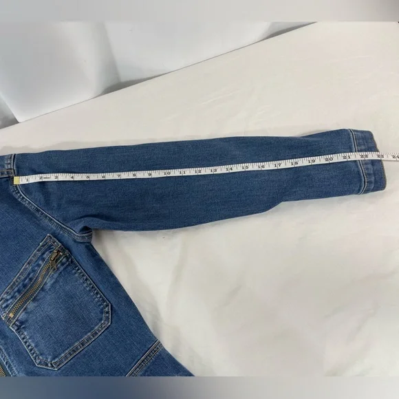 Free People Denim Jumpsuit Medium Zip Front Utility Coverall Blue Long Sleeve - Picture 13 of 16